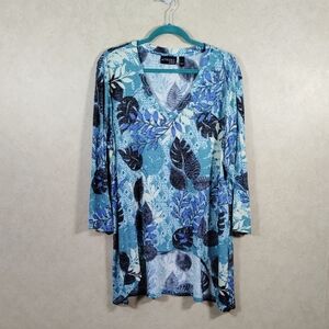 03133 Attitudes by Renee blue, black & turquoise sweater knit tunic top XL